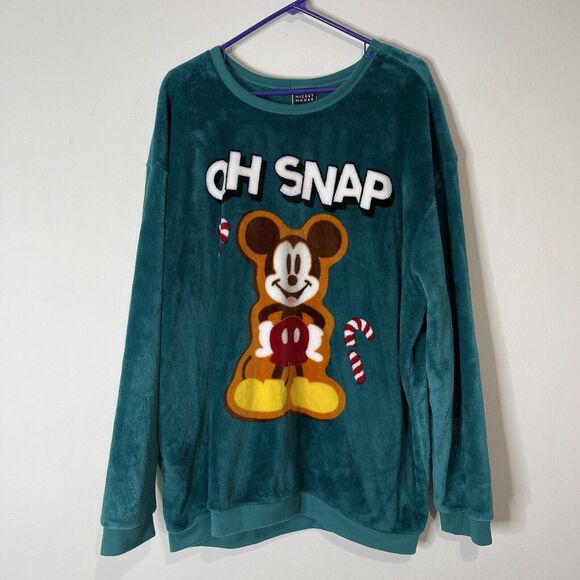Disney Mickey Mouse Plus Size 4X Trendy Graphic Plush Teal Sweatshirt Pullover - Picture 1 of 4